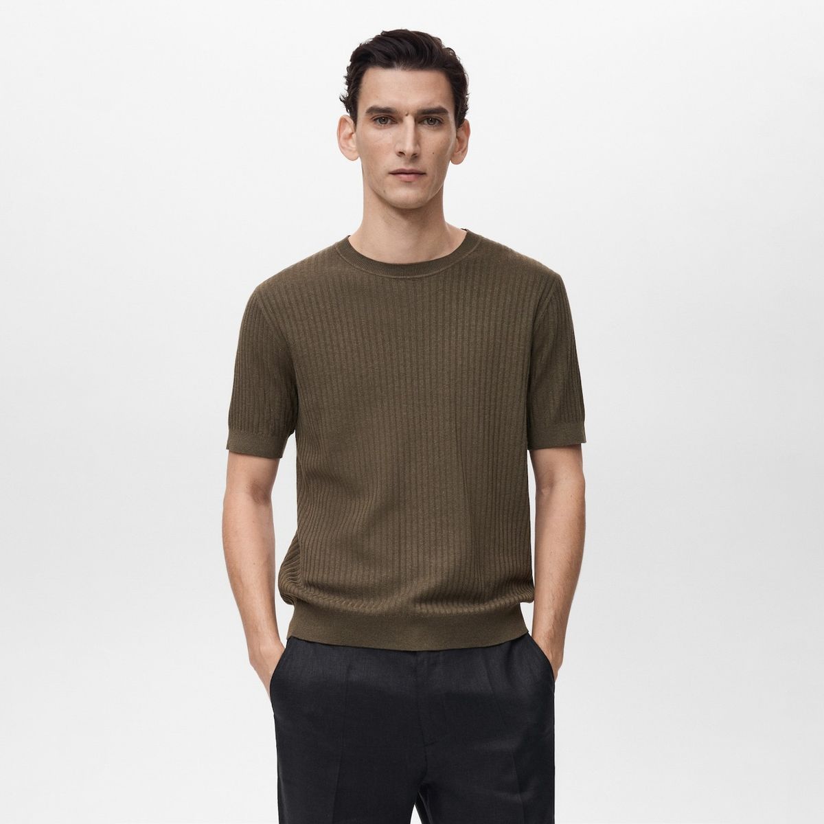 MANGO MAN - Polera Paule Regular Fit Punto Canalé Hombre Mango Man