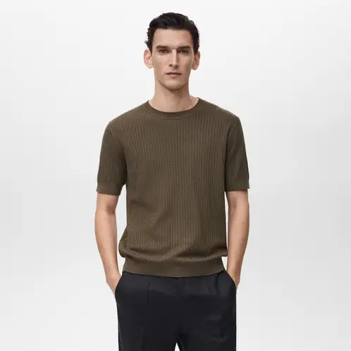 MANGO MAN - Polera Paule Regular Fit Punto Canalé Hombre