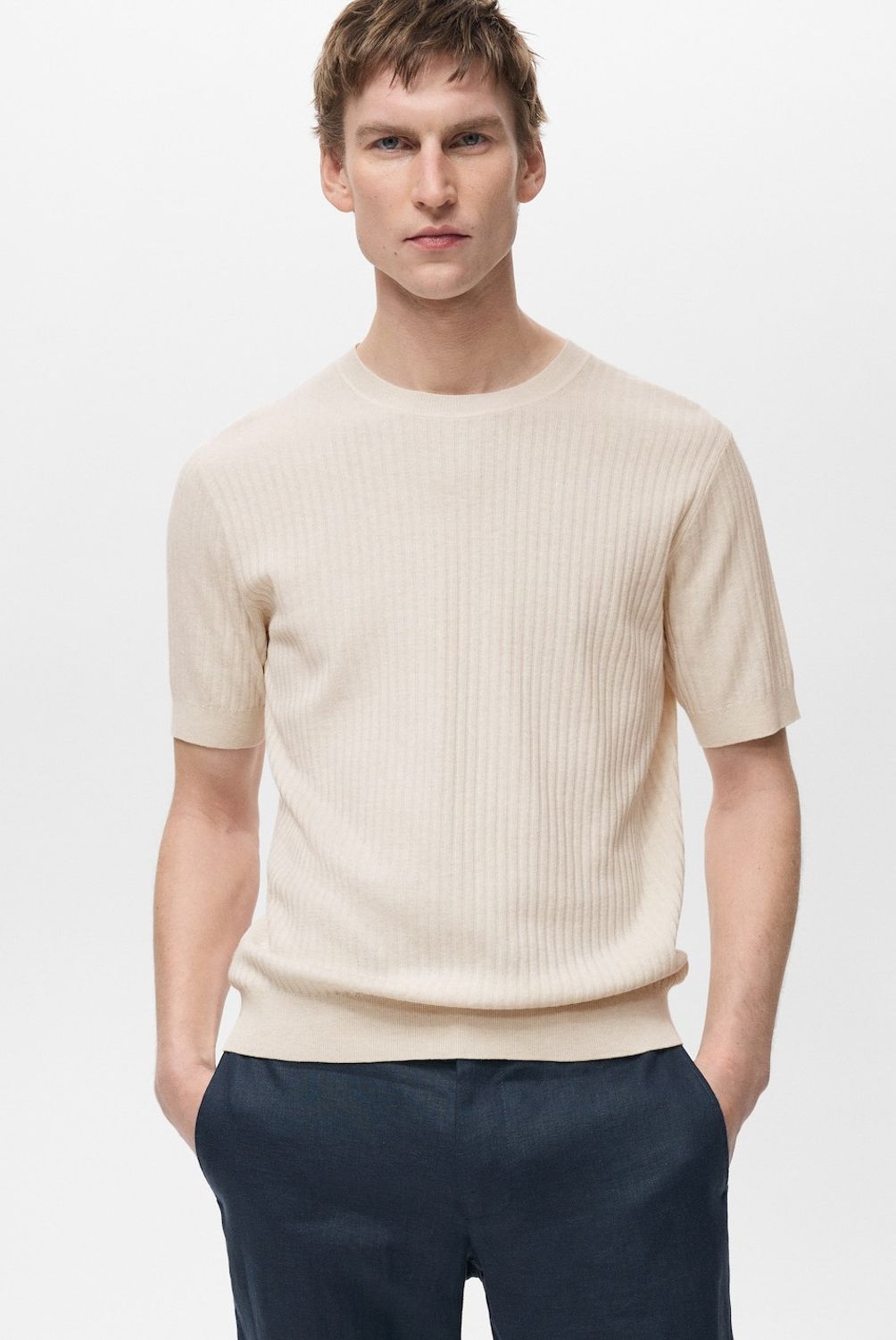 MANGO MAN - Polera Rayas Textura Hombre Mango Man