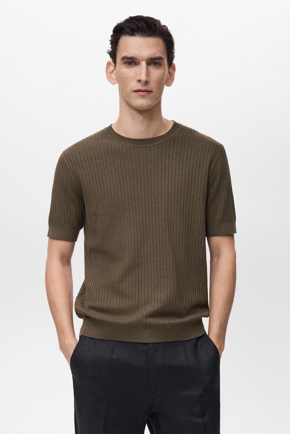 MANGO MAN - Polera Rayas Textura Hombre Mango Man