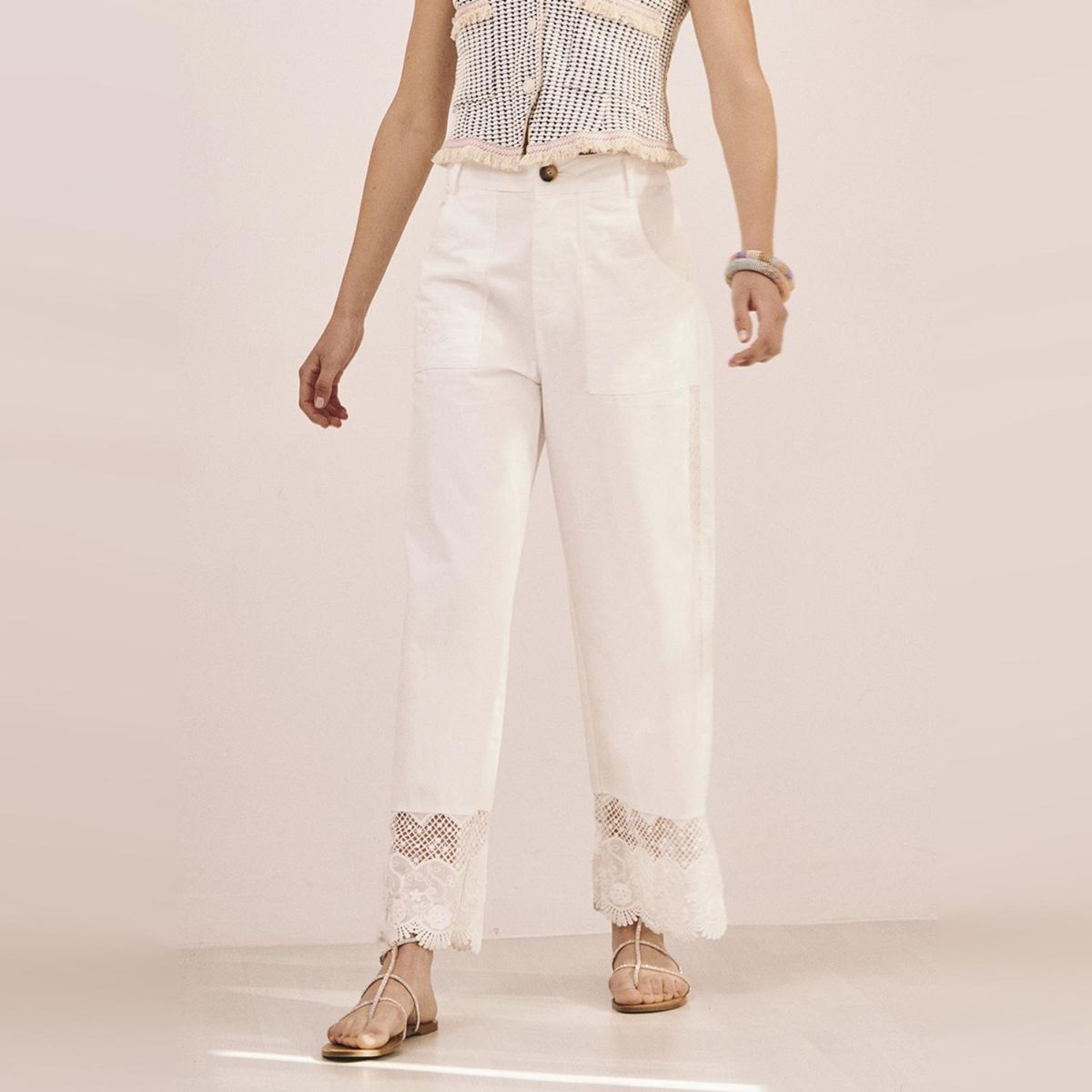 NKN - Pantalón Recto Detalles Bordados Mujer Nkn