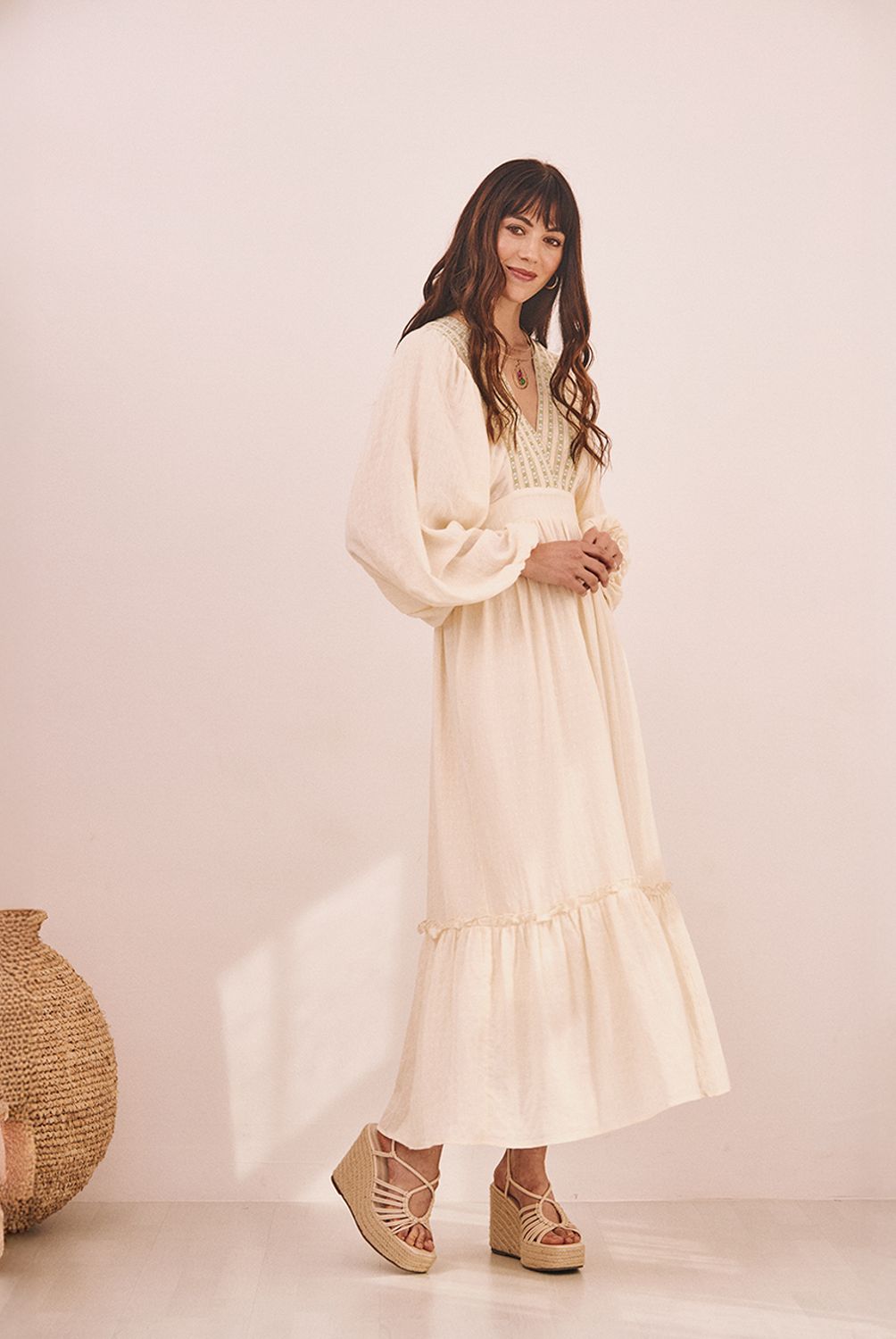 NKN - Vestido Largo Manga Larga Algodón Mujer NKN