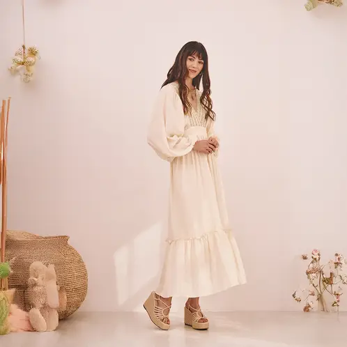 NKN - Vestido Largo Manga Larga Algodón Mujer
