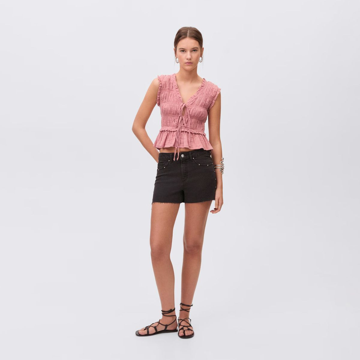 MANGO TEEN - Blusa Fruncida Volante Mujer Mango Teen