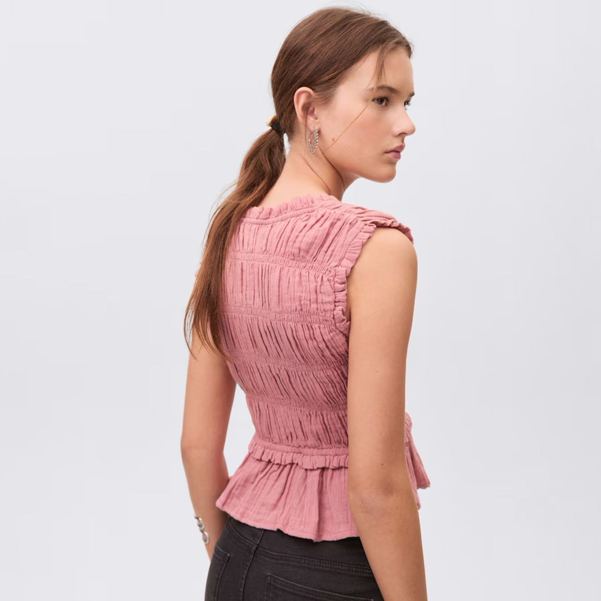 MANGO TEEN - Blusa Fruncida Volante Mujer Mango Teen
