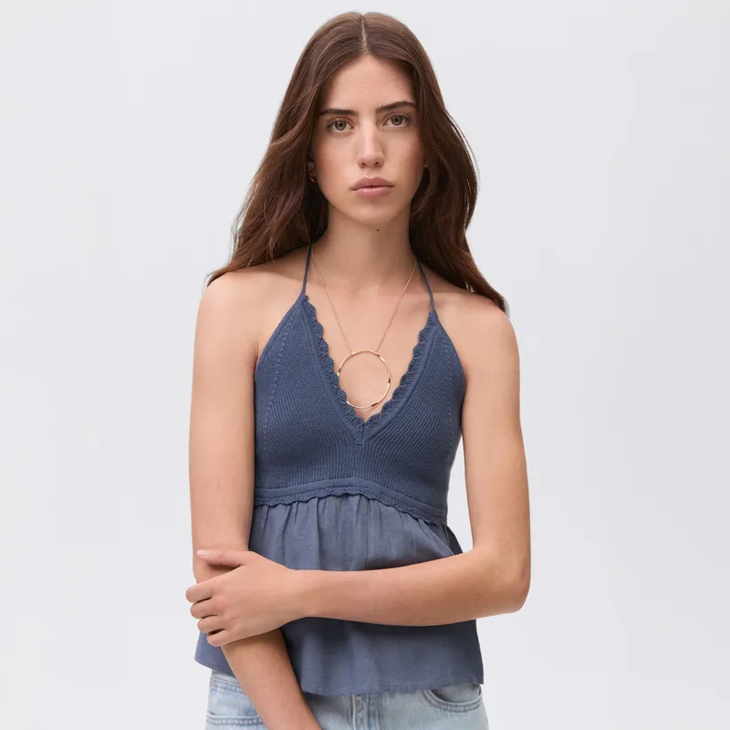 MANGO TEEN - Top Punto Cuello Pico Mujer