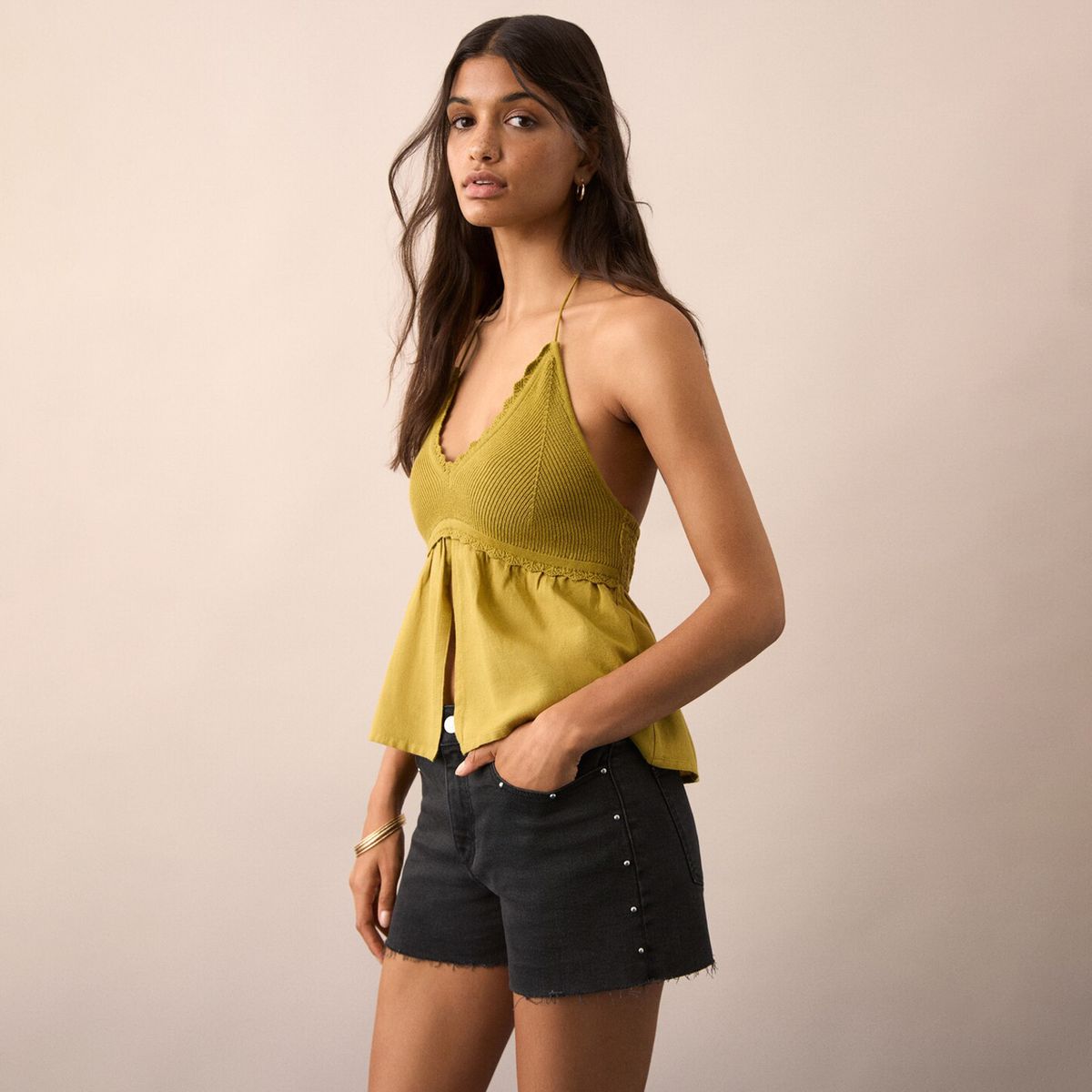 MANGO TEEN - Short Vaqueros Tachuelas Mujer Mango Teen