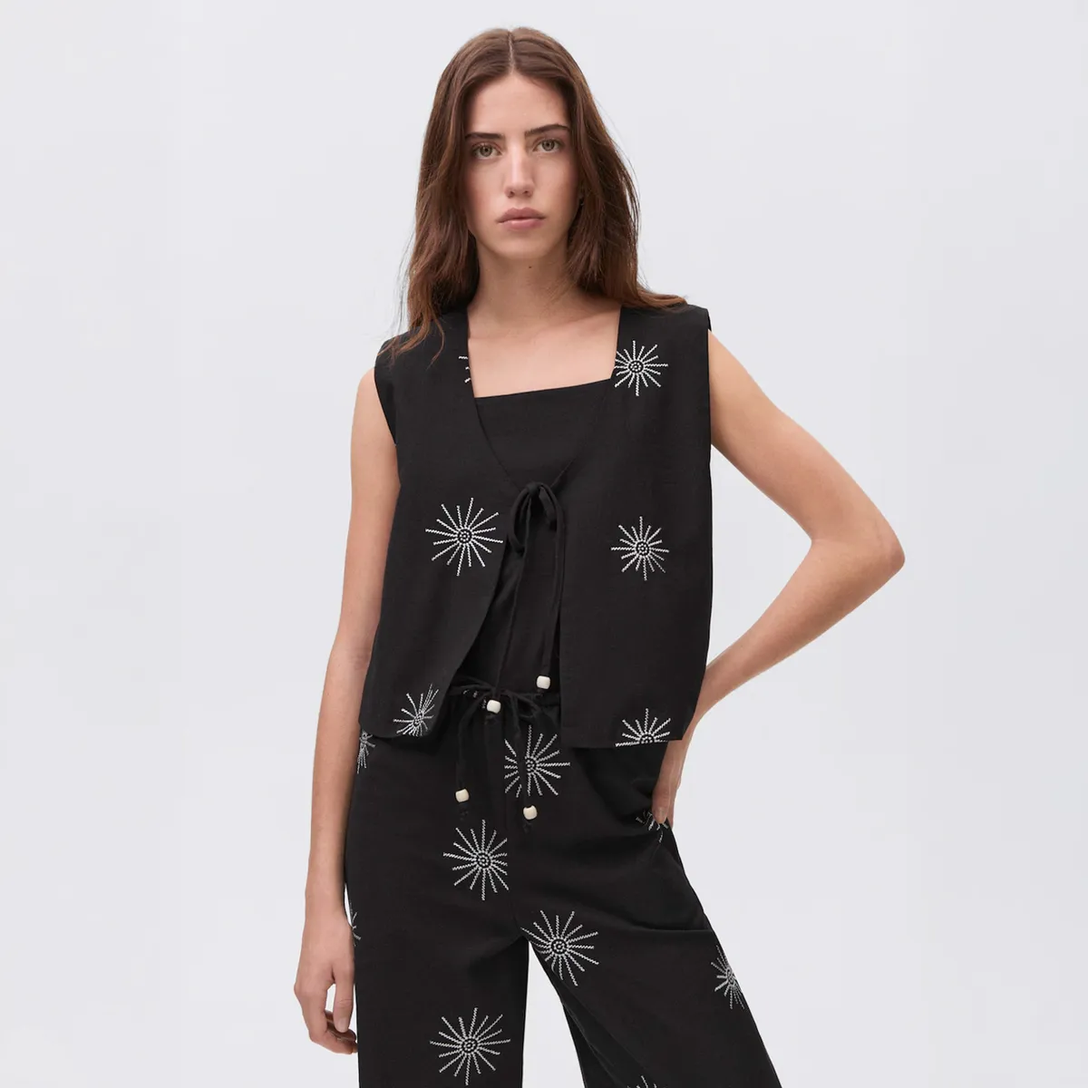 MANGO TEEN - Top Bordado Cierre Lazos Mujer Mango Teen