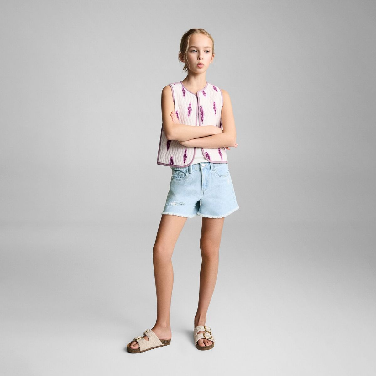 MANGO KIDS - Shorts Vaqueros Bajo Deshilachado Niña Mango Kids