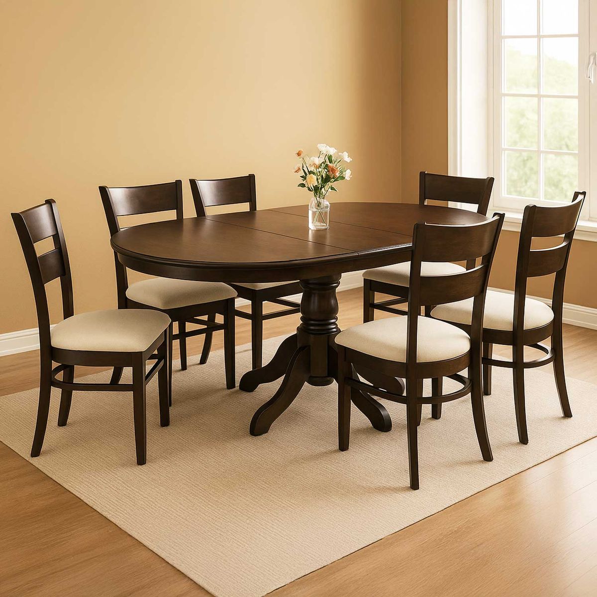 MICA - Juego De Comedor Con Extencion 106-140 Cm Juliette 6 Sillas Marfil Mica