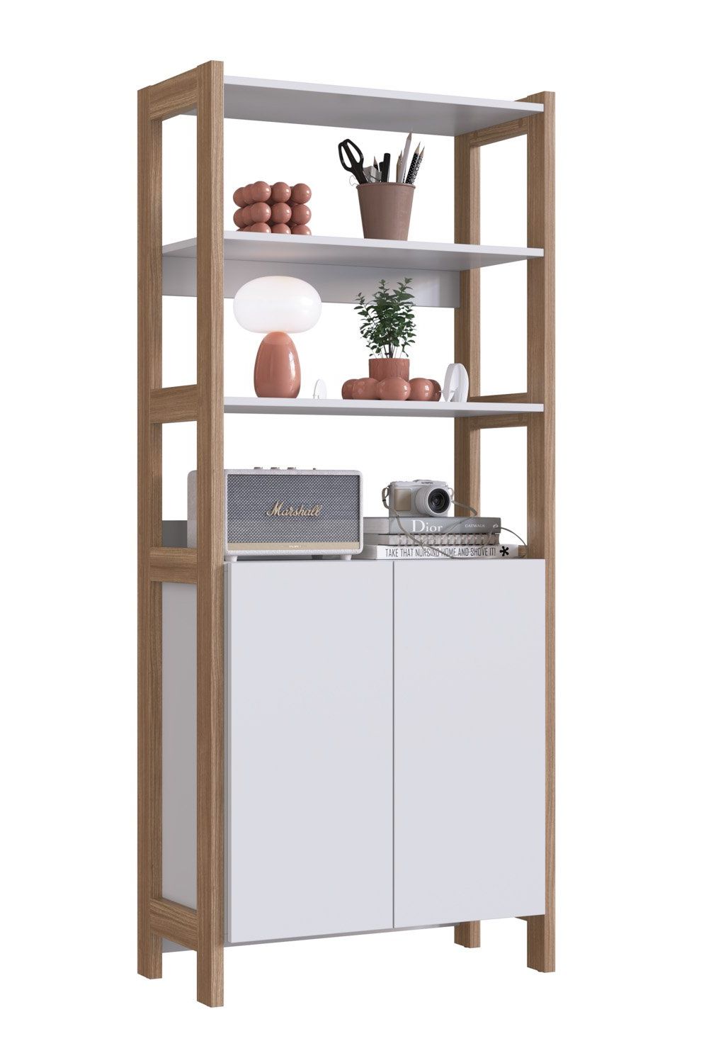 BE DESIGN - Armario 3 Divisiones Y 2 Puertas Blanco Castaño Emovell Be Design