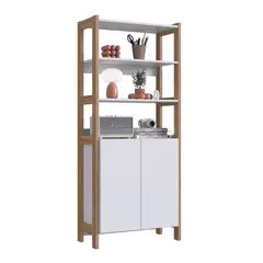 BE DESIGN - Armario 3 Divisiones Y 2 Puertas Blanco Castaño Emovell