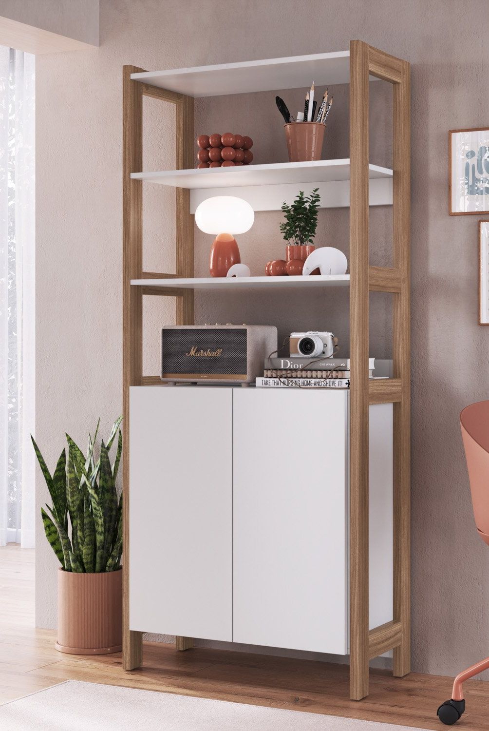 BE DESIGN - Armario 3 Divisiones Y 2 Puertas Blanco Castaño Emovell Be Design