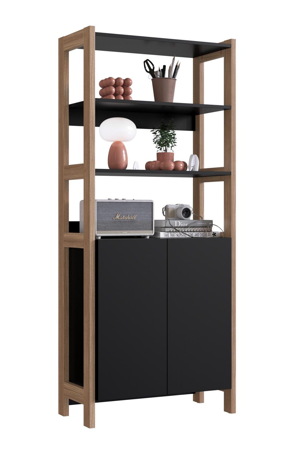 BE DESIGN - Armario 3 Divisiones Y 2 Puertas Negro Castaño Emovell Be Design