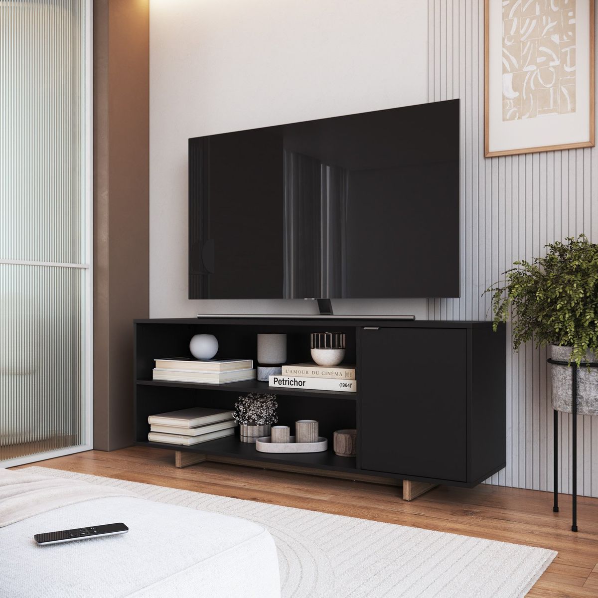 BE DESIGN - Rack Con 2 Espacios + Puerta Para Tv De 50' Negro Nomad Emovell Be Design