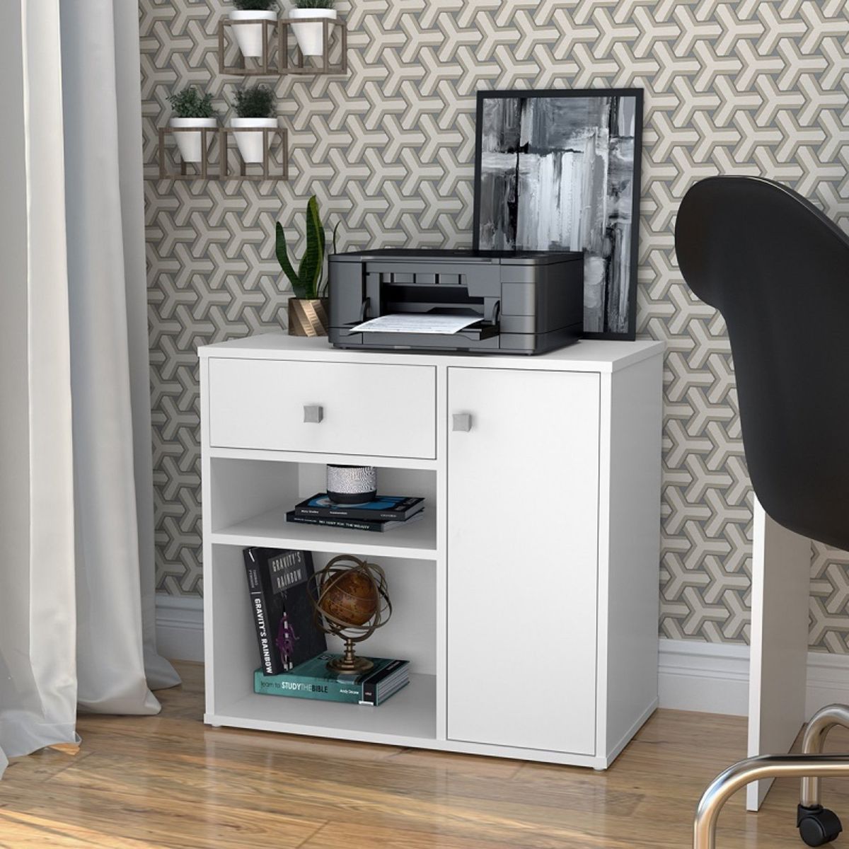 BE DESIGN - Mueble Multiuso Con Puerta Y Cajón Blanco Ravena Emovell Be Design