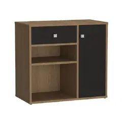 BE DESIGN - Mueble Multiuso Con Puerta Y Cajón Miel Y Negro Ravena Emovell