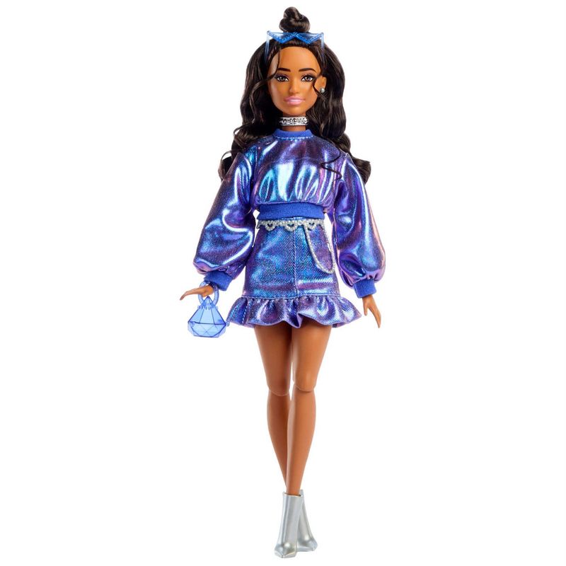 BARBIE - Fashionista Muñeca con Cabello Castaño y Cojunto Azul Barbie