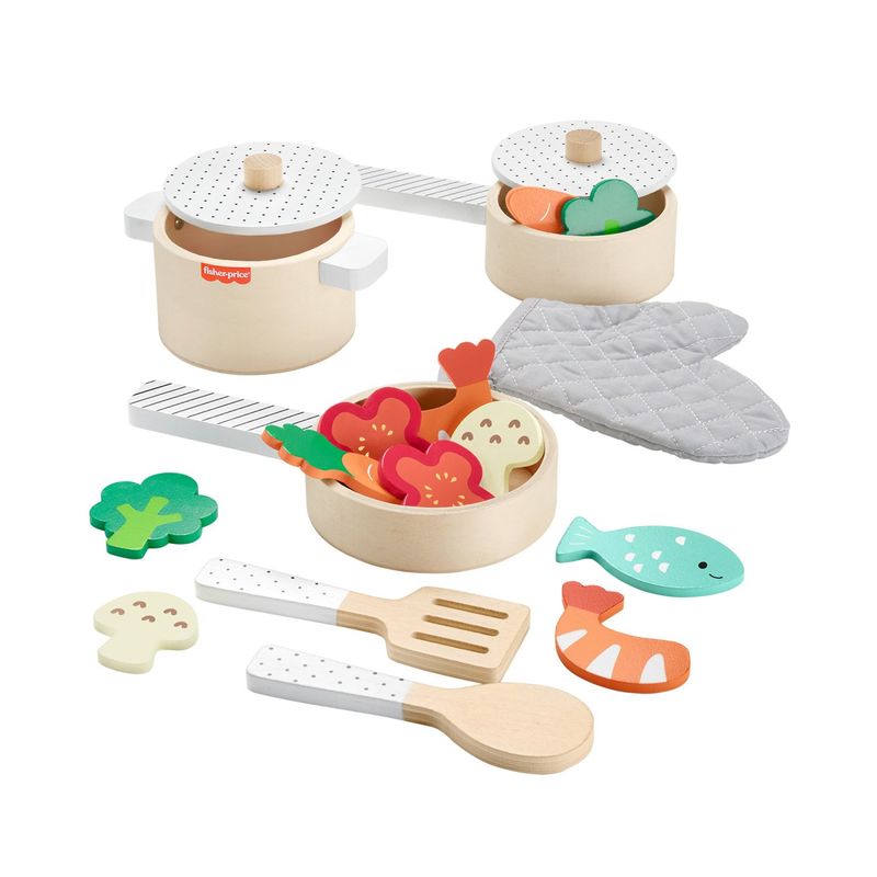 FISHER PRICE - Juguete Set de Ollas y Sartenes de Madera Fisher Price