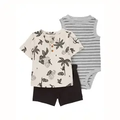 CARTER'S - Conjunto 3 Piezas Polera, Body y Short Bebé Niño