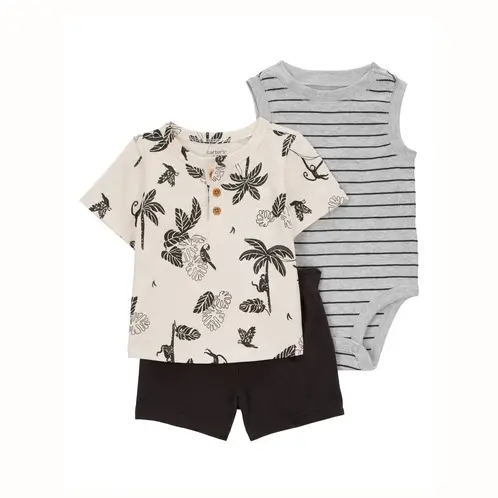 CARTER'S - Conjunto 3 Piezas Polera, Body y Short Bebé Niño