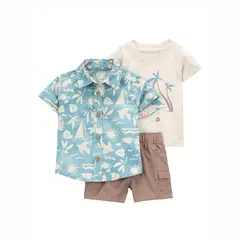 CARTER'S - Conjunto 3 Piezas Camisa, Polera y Short Bebé Niño