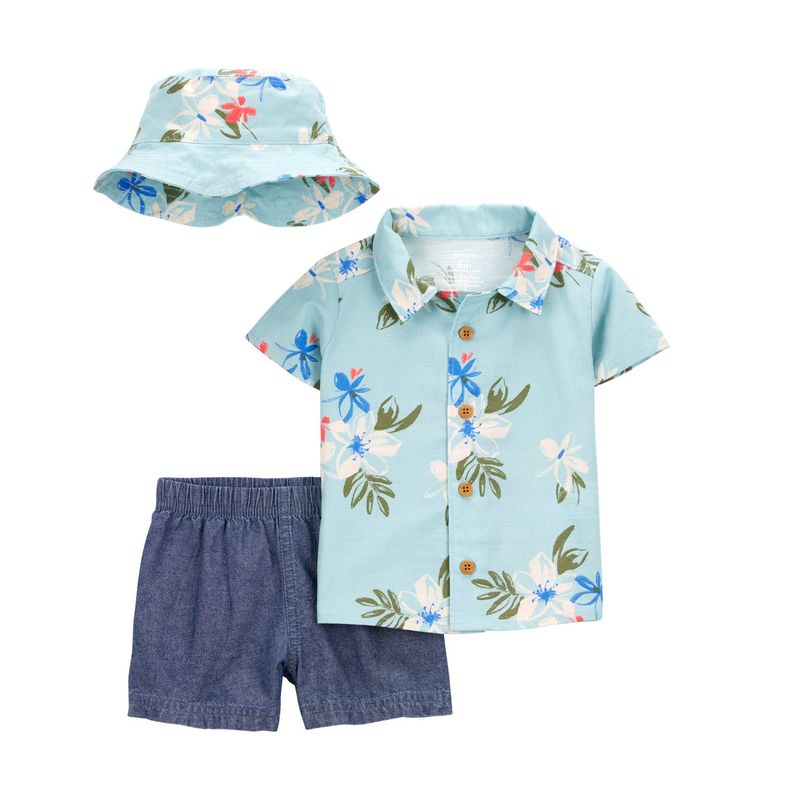 CARTER'S - Conjunto 3 Piezas Camisa, Gorro y Short Bebé Niño Carter's