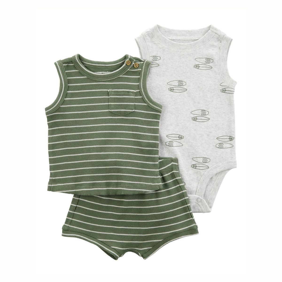 CARTER'S - Conjunto 3 Piezas Polera, Body y Short Bebé Niño Carter's