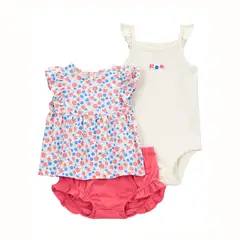 CARTER'S - Conjunto 3 Piezas Polera, Body Y Short Bombacho Bebé Niña