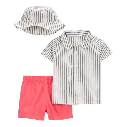 CARTER'S - Conjunto 3 Piezas Camisa, Gorro y Short Bebé Niño