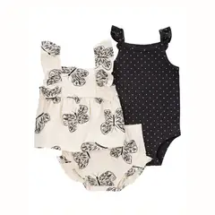 CARTER'S - Conjunto 3 Piezas Blusa, Body Y Short Bombacho Bebé Niña