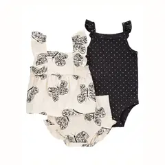 CARTER'S - Conjunto 3 Piezas Blusa, Body y Short Bombacho Bebé Niña