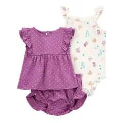 CARTER'S - Conjunto 3 Piezas Polera, Body Y Short Bombacho Bebé Niña