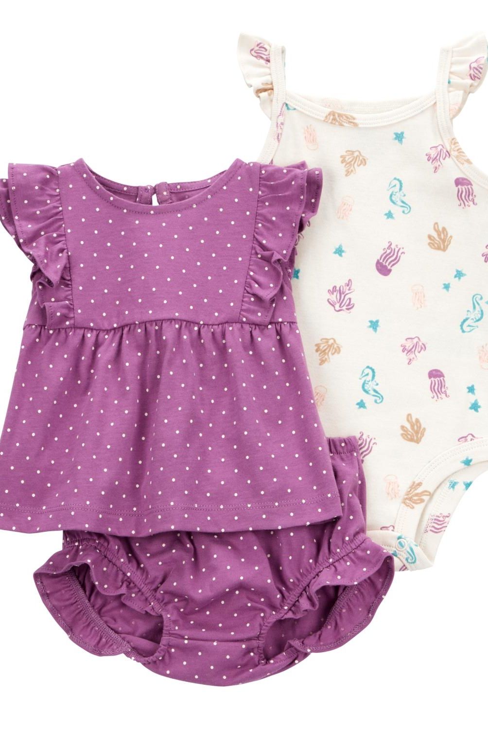 CARTER'S - Conjunto 3 Piezas Polera, Body Y Short Bombacho Bebé Niña Carter's