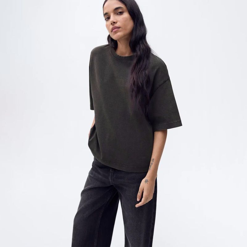 MANGO - Polera Algodón Oversize Mujer Mango