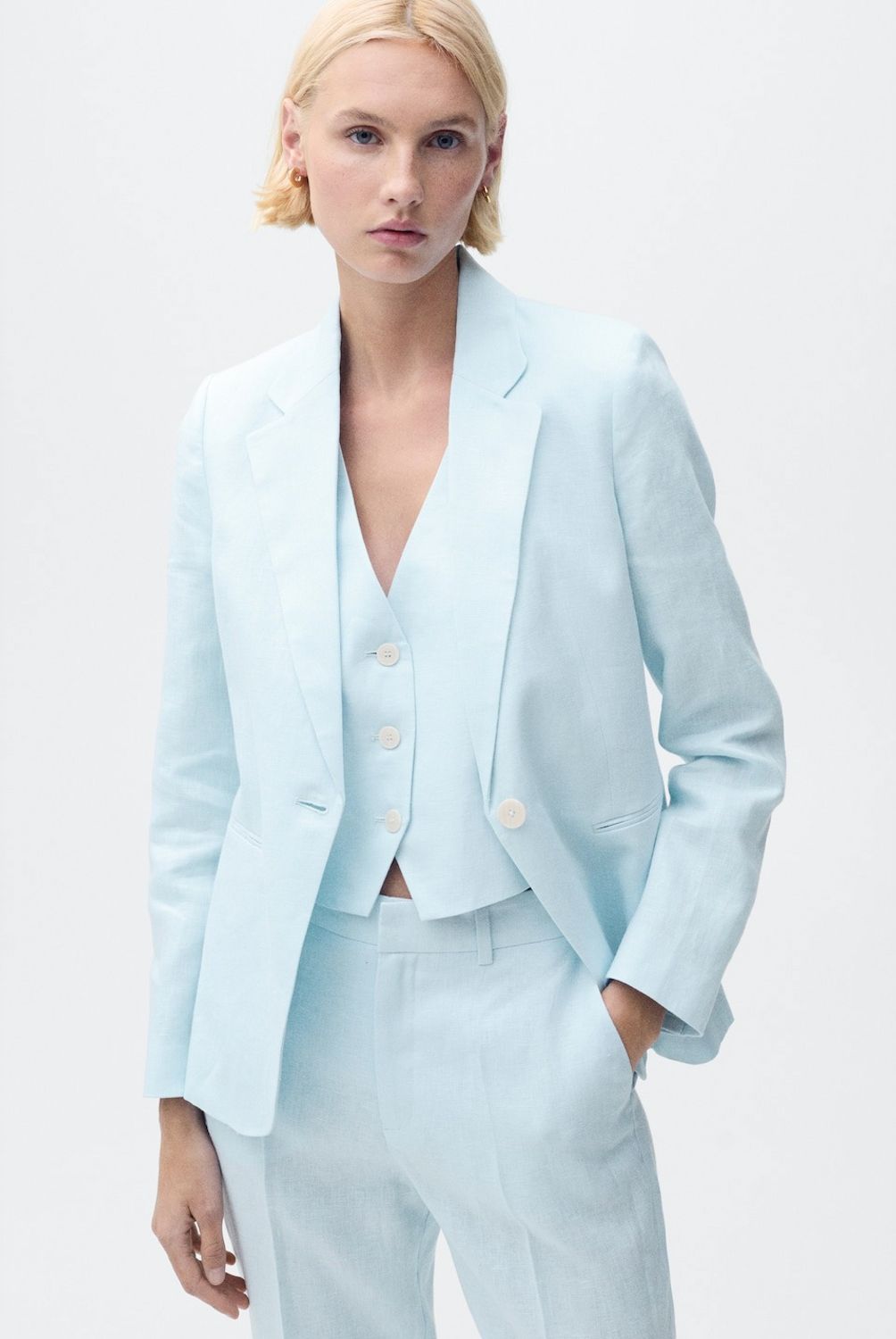 MANGO - Blazer Traje Lino Mujer Mango