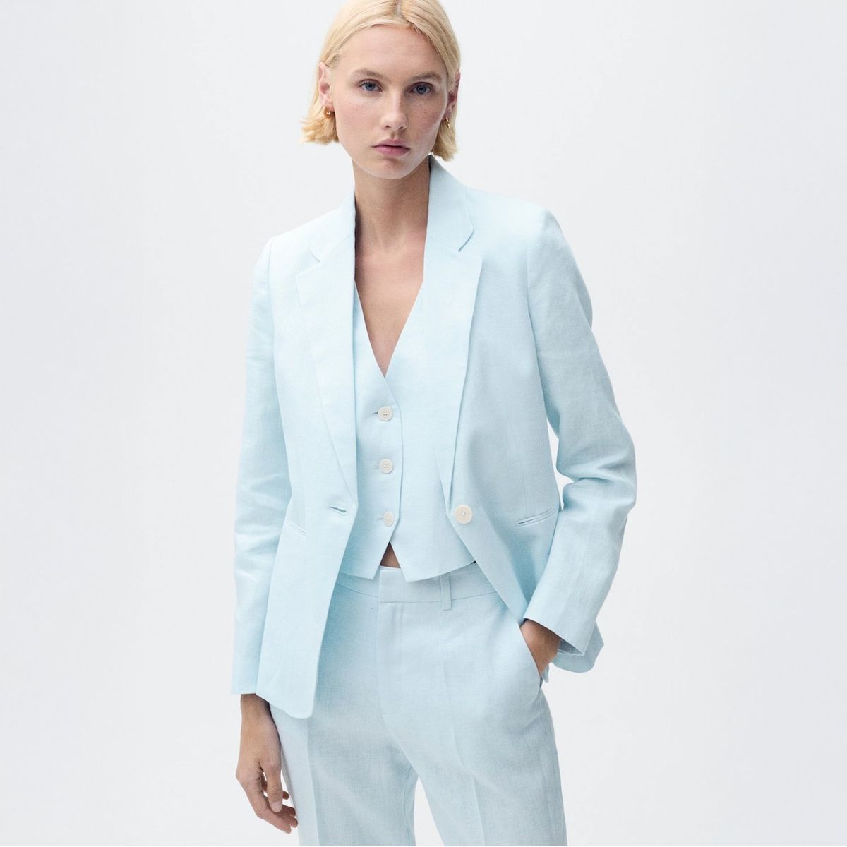 MANGO - Blazer Traje Lino Mujer Mango