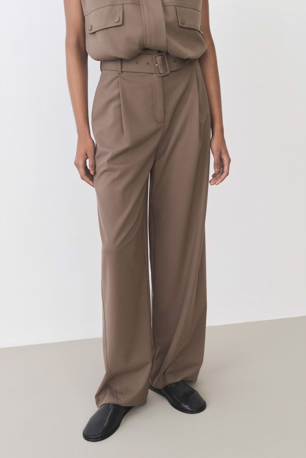 MANGO - Pantalón Recto Cinturón Mujer Mango