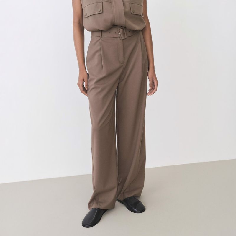 MANGO - Pantalón Recto Cinturón Mujer Mango