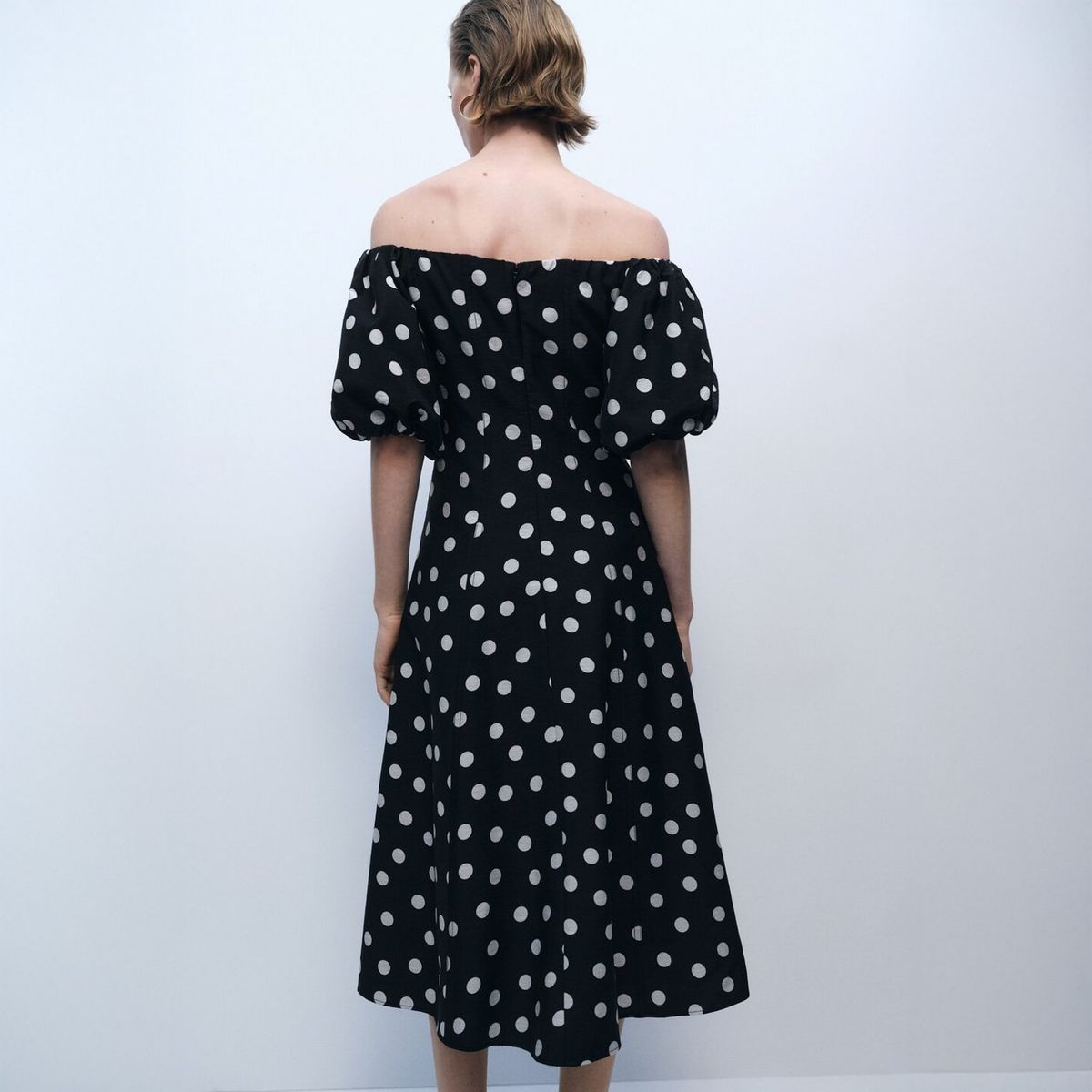 MANGO - Vestido Topos Palabra de Honor Mujer Mango