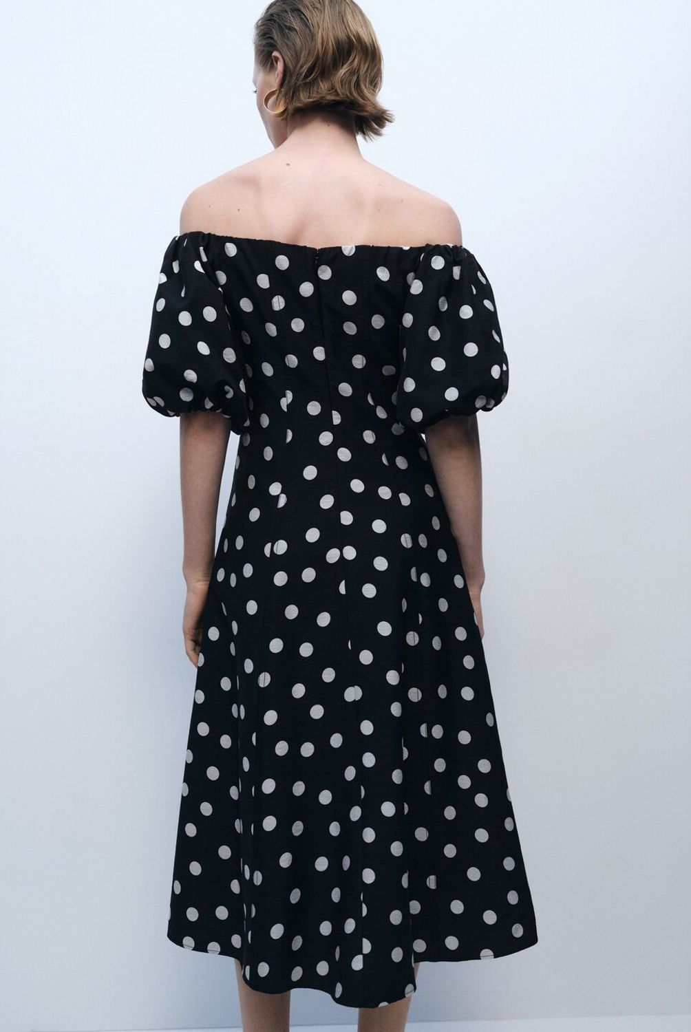 MANGO - Vestido Topos Palabra de Honor Mujer Mango