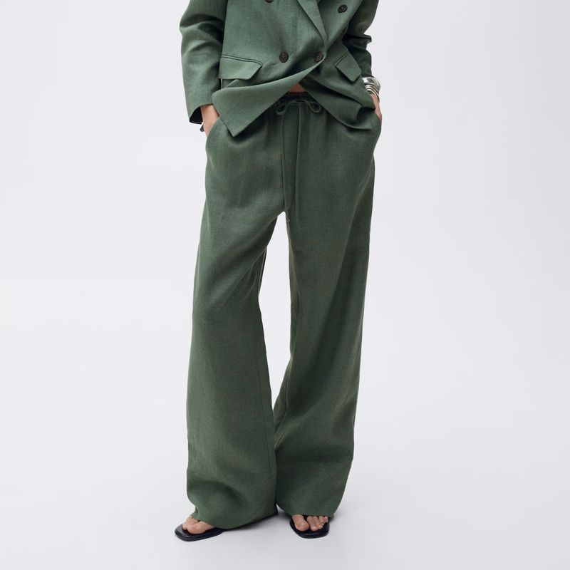 MANGO - Pantalón Recto Lino Mujer Mango
