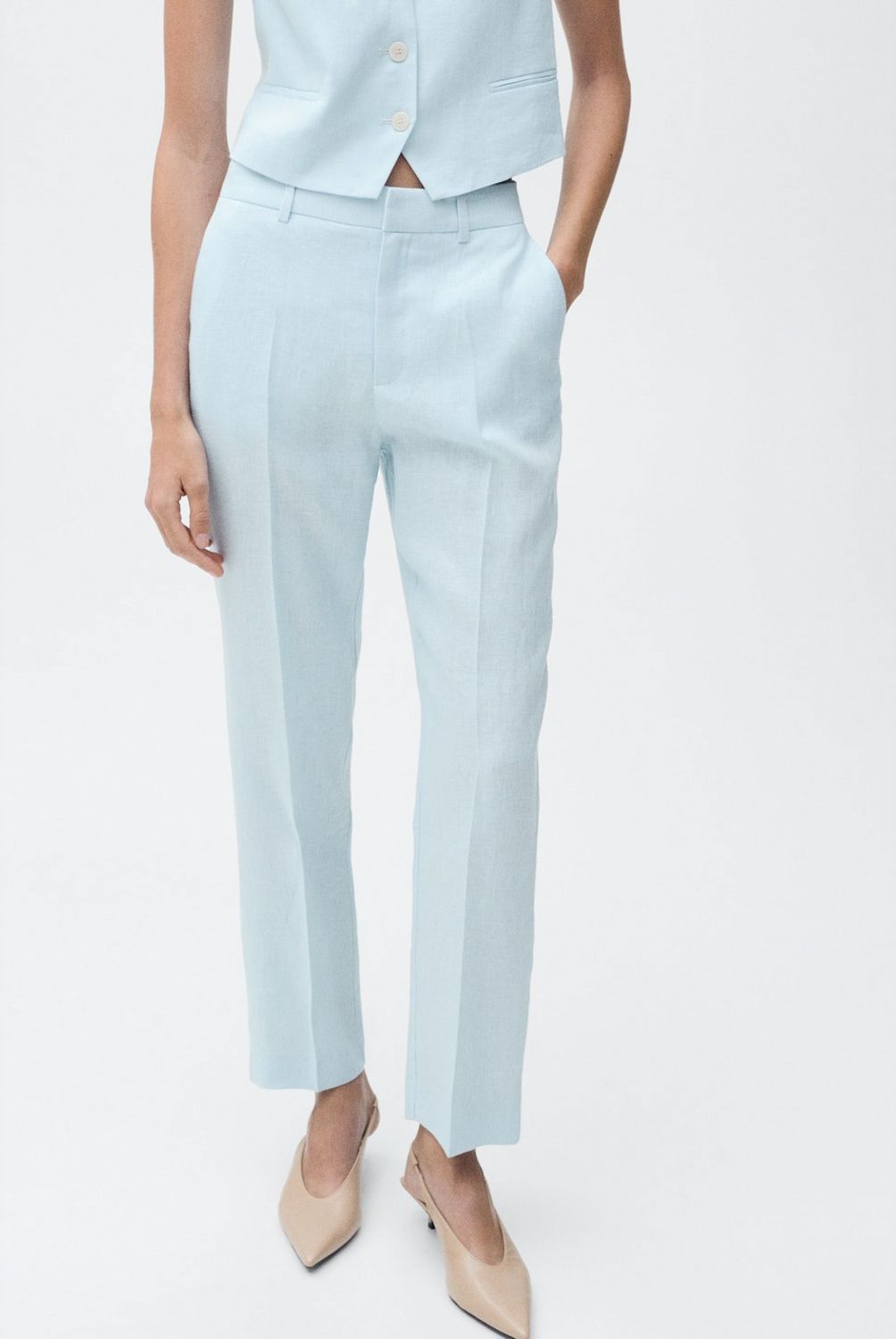MANGO - Pantalón Traje Lino Mujer Mango