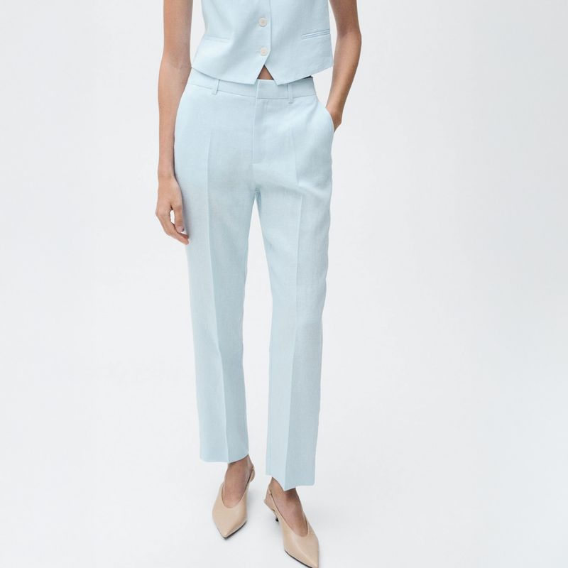 MANGO - Pantalón Traje Lino Mujer Mango