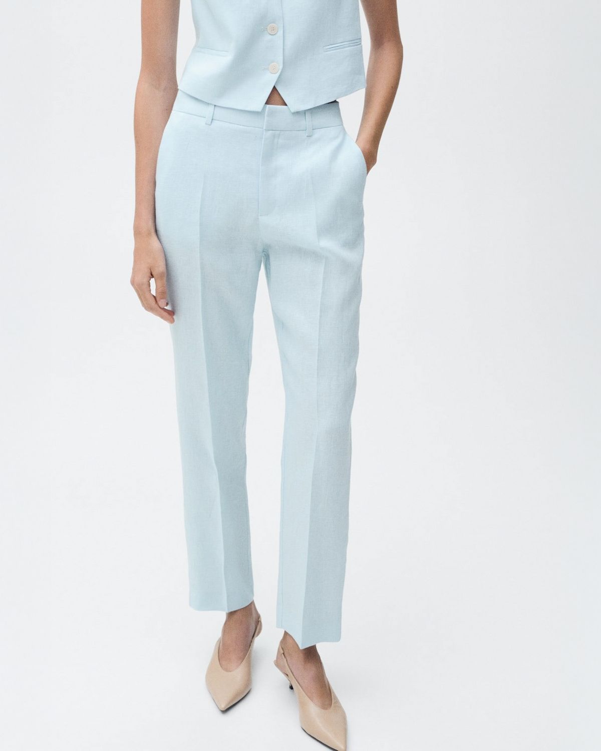 MANGO Pantalón Traje Lino Mujer Mango