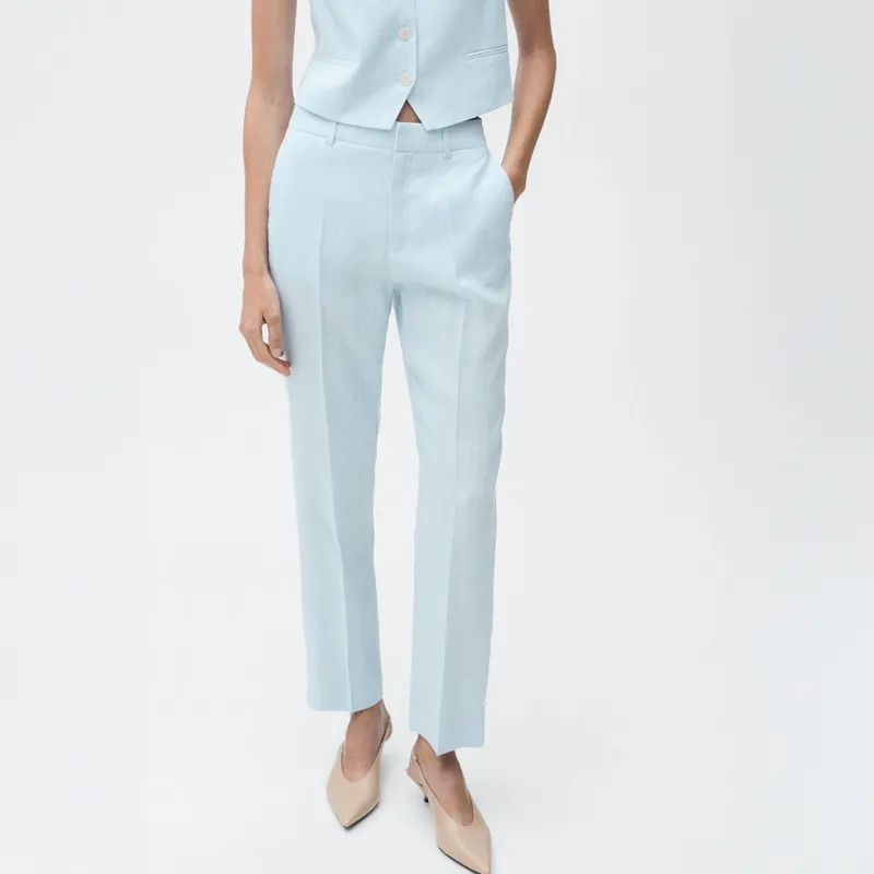 MANGO - Pantalón Traje Lino Mujer Mango