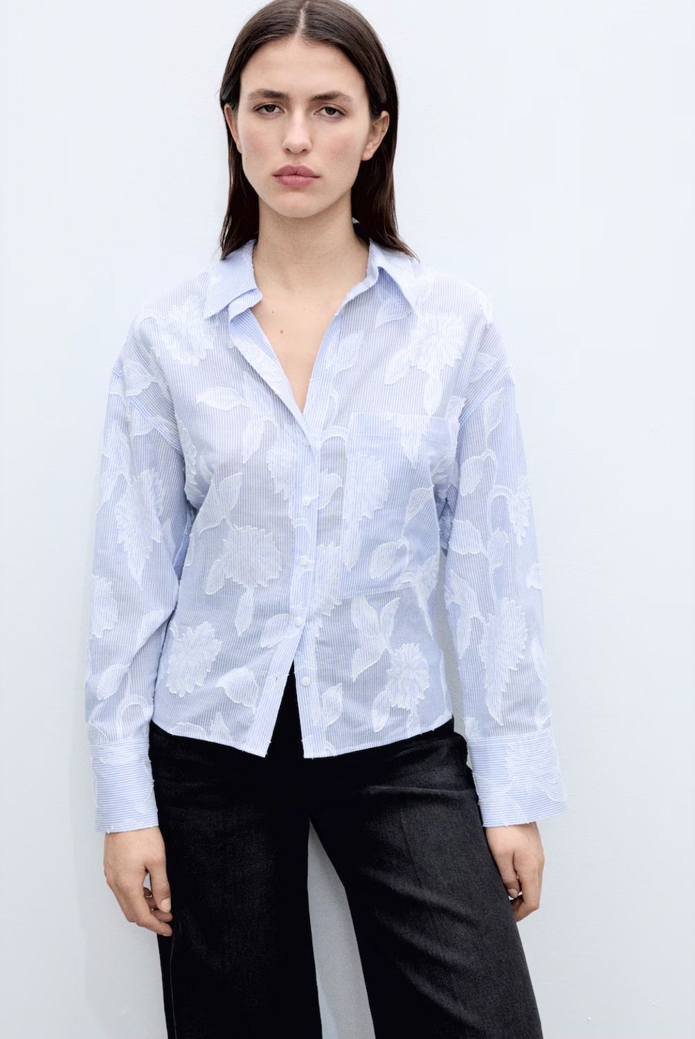 MANGO - Blusa Rayas Oversize Bordada Mujer Mango