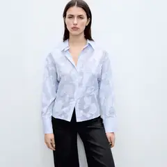 MANGO - Blusa Rayas Oversize Bordada Mujer