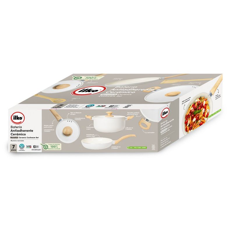 ILKO - Batería de Cocina 7 Piezas Cerámica White Ceramic Ilko