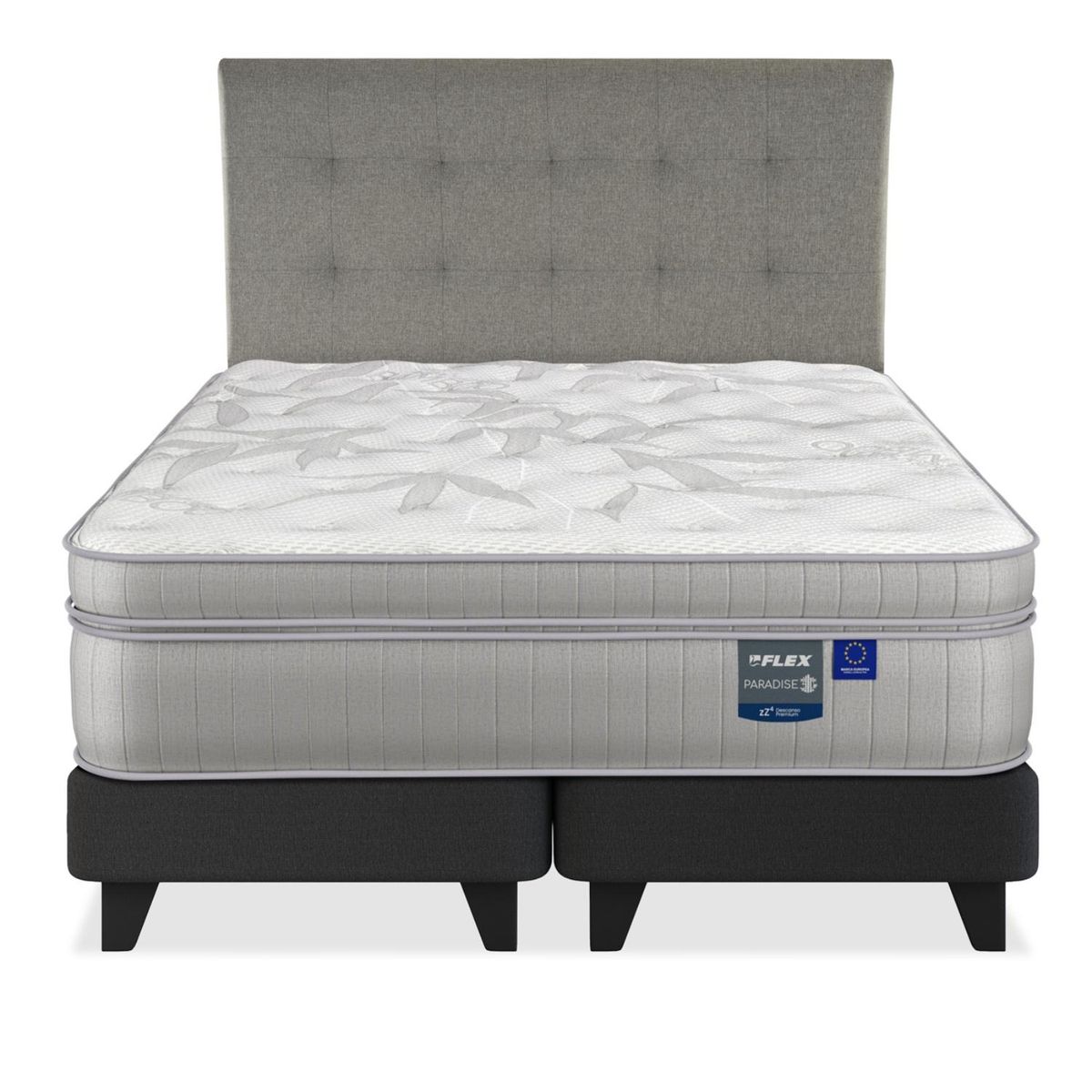 FLEX - Cama Europea Paradise 2 Plazas x 2.00mt Base Dividida + Respaldo Flex